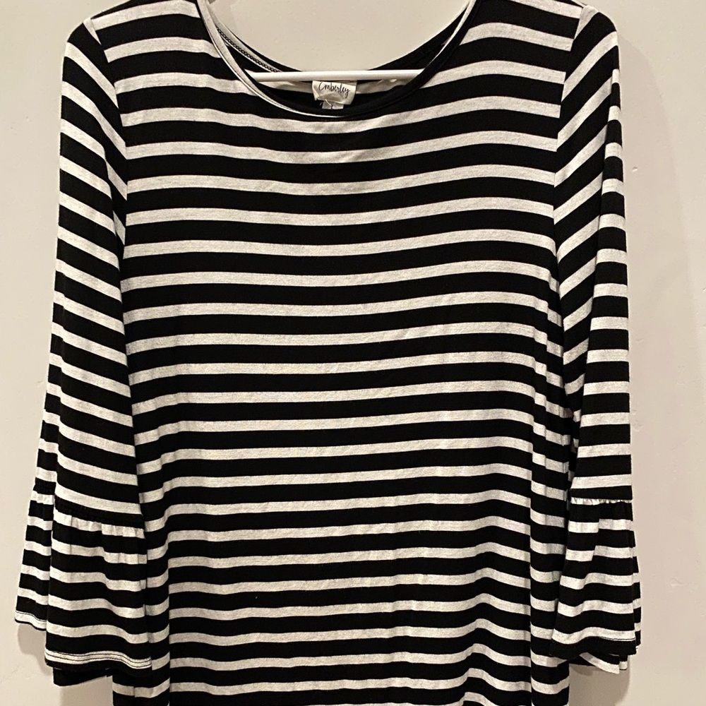 Emberly Long Sleeve Stripe Flare Sleeve Womens Top